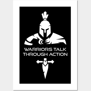 Spartan Warrior Tee with 'Warriors Talk Through Action' Quote - Mythology Lover's Posters and Art